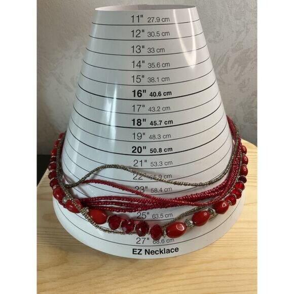 Multi-Strand Red & Gold Beaded Necklace With Lobster Clasp Adjustable Chain - Picture 2 of 4